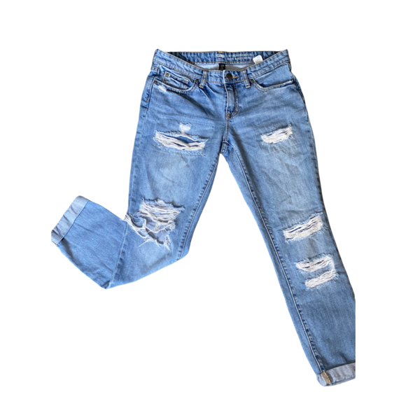 GAP Denim - Women Gap Sexy Boyfriend Mid-Rise Distressed Knees Blue Denim Jeans Size 26